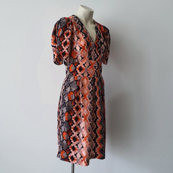 Gorman Geo Abstract Puff Sleeve Silk Dress - Picture 3 of 9